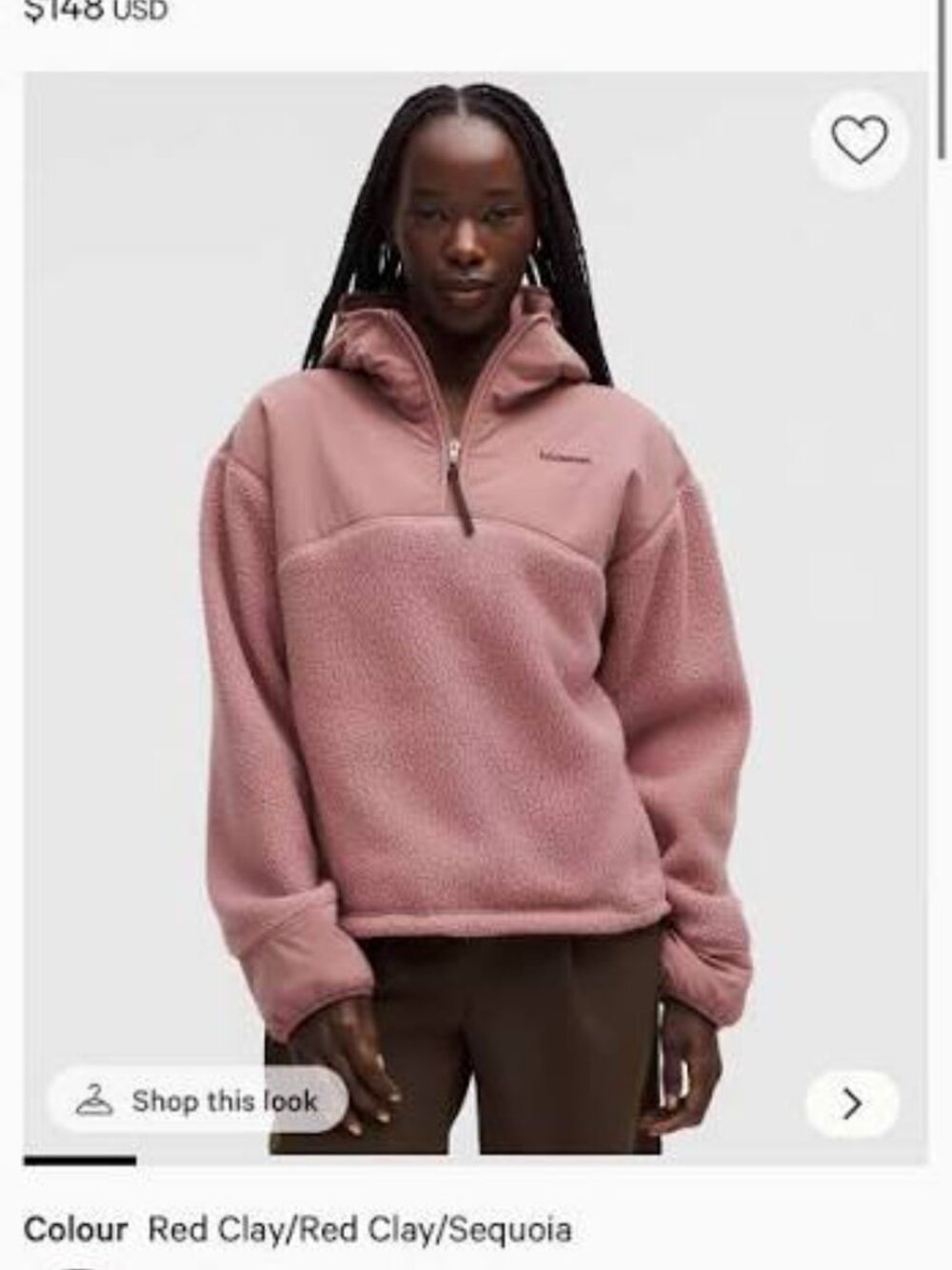 NWT Lululemon High-Pile Fleece Hooded Half Zip, S, Red Clay/Sequoia